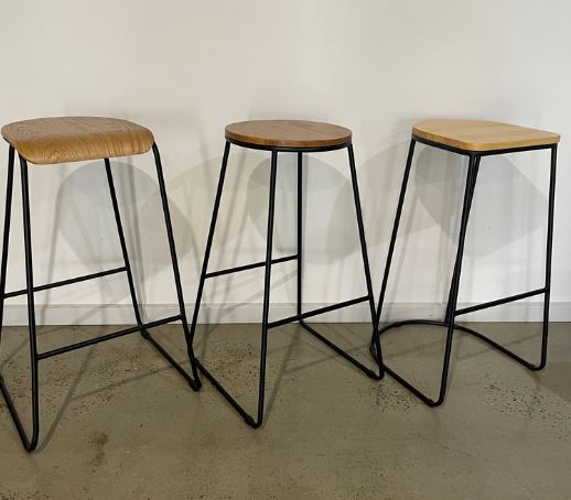 Image of Black Bar Stools with Wooden Seat